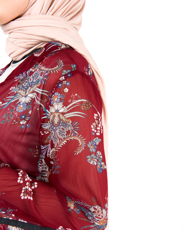 Red Floral Gathered Waist Outerwear