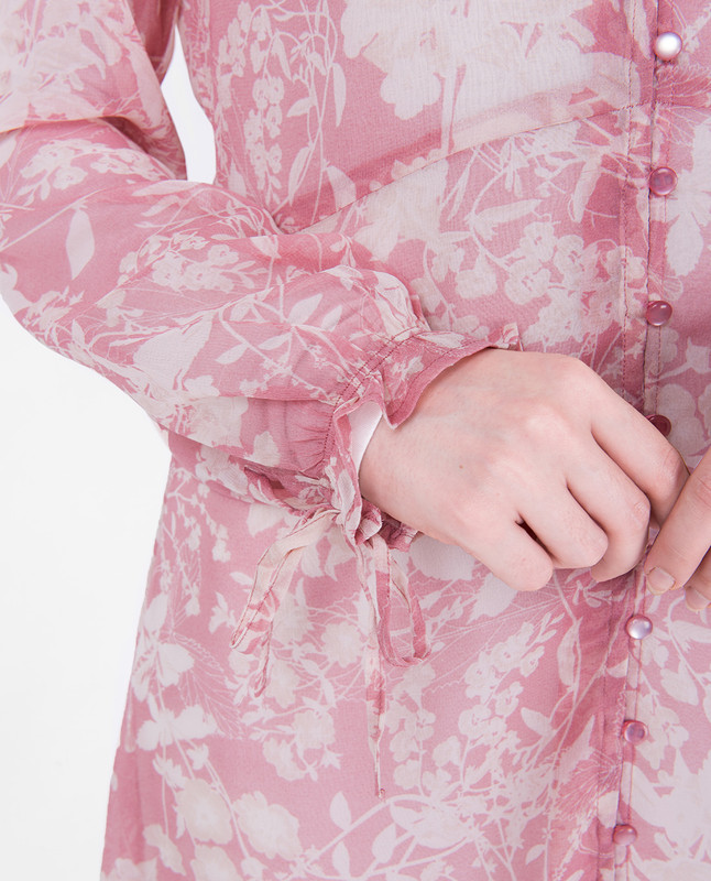 V Neck Pink Floral Sheer Outerwear