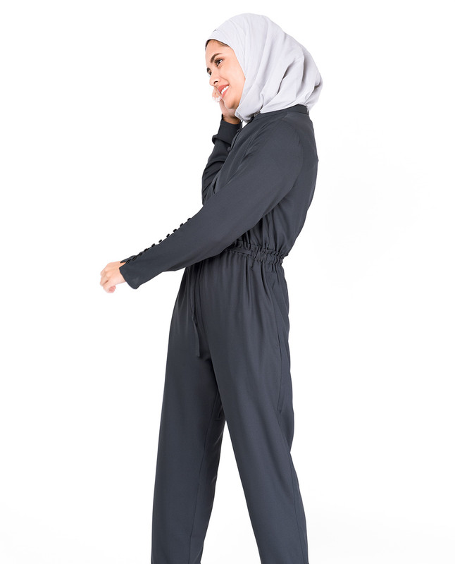 Charcoal Fabric Button Jumpsuit