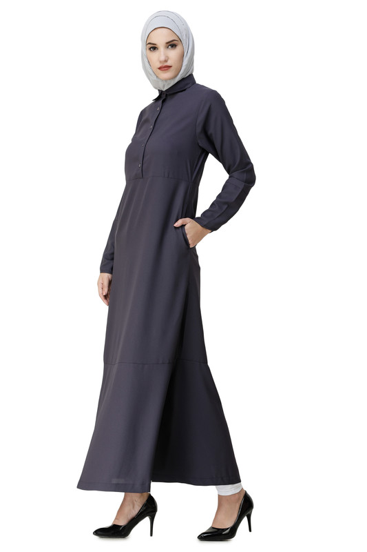 Graphite Grey Shirt Collar Flared Abaya