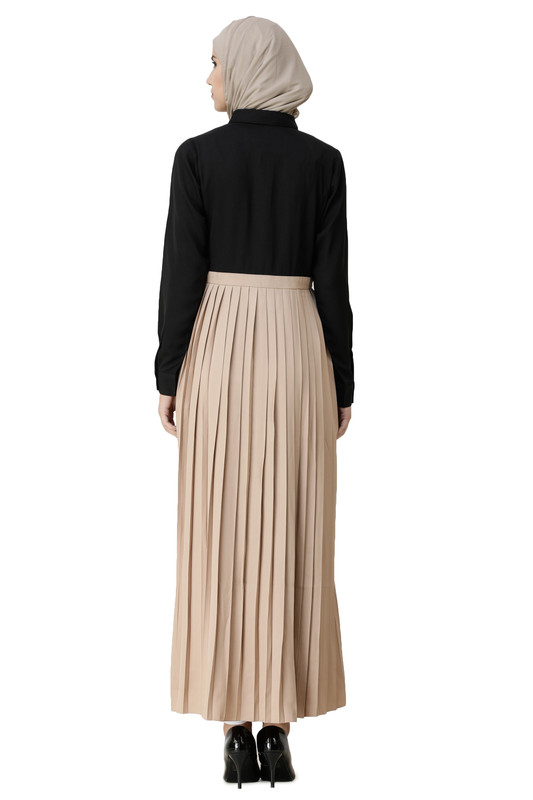Black & Sand Pleated Skirt Abaya