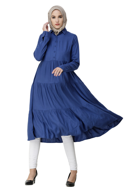 True Blue Three Layer Gathered Midi Dress