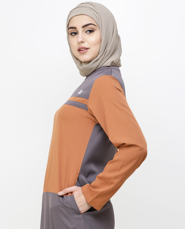 Rabbit Grey & Brown Shoulder Button Jilbab