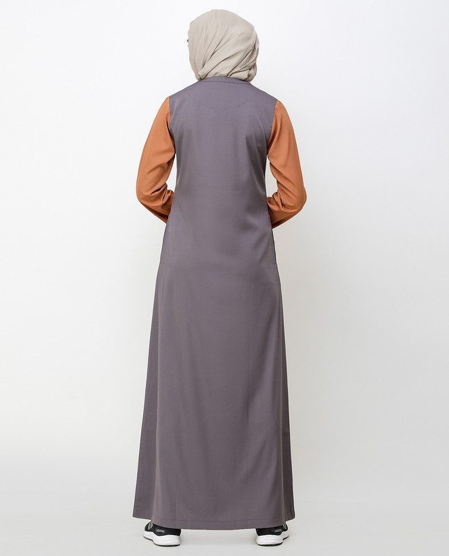 Rabbit Grey & Brown Shoulder Button Jilbab