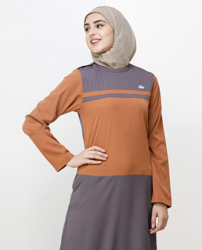 Rabbit Grey & Brown Shoulder Button Jilbab