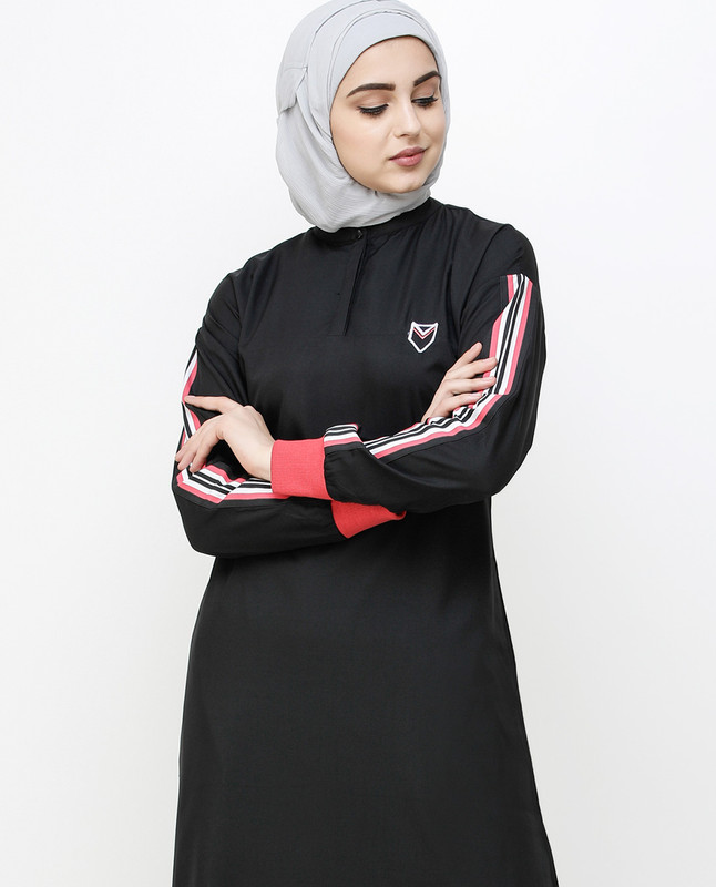 Midnight Black Striped Sleeve Jilbab