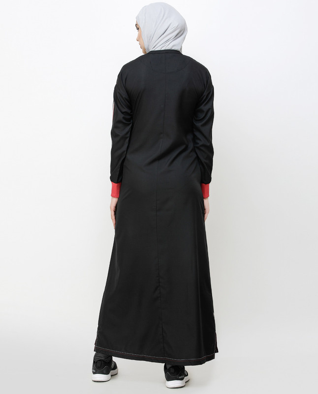 Midnight Black Striped Sleeve Jilbab