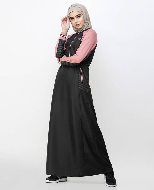 Charcoal Grey & Pink Zipper Jilbab