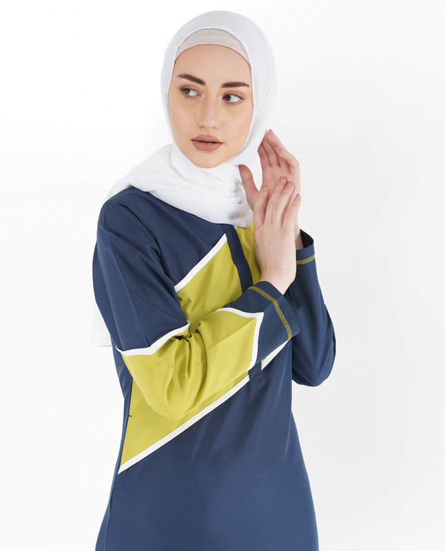 Blue & Green Contrast Band Jilbab