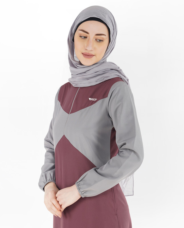 Zinfandel Red & Grey Elastic Sleeve Jilbab