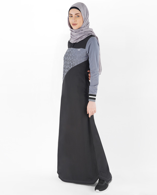 Black and Stone Blue Embroidered Jilbab