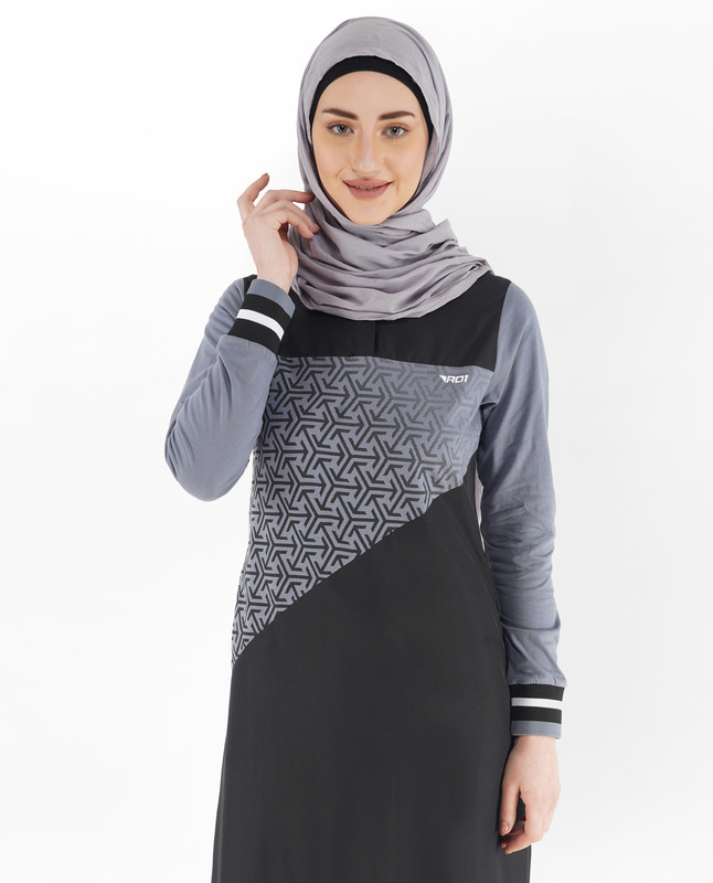 Black and Stone Blue Embroidered Jilbab
