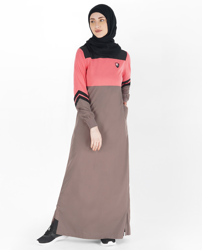 Brown and Rose Pink Shoulder Opening Jilbab