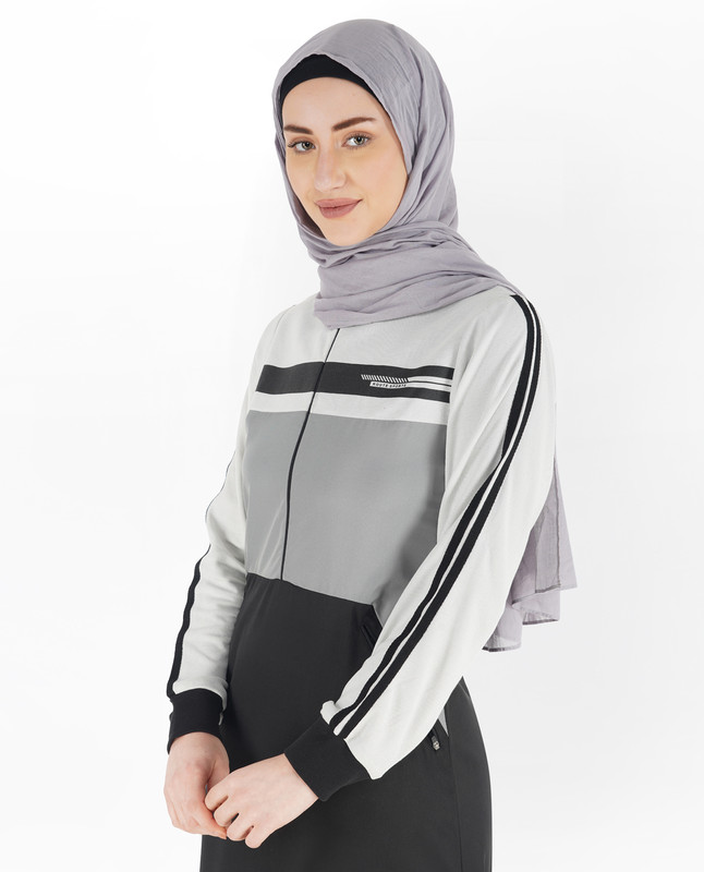 Jet Black and Dove Grey Double Striped Jilbab