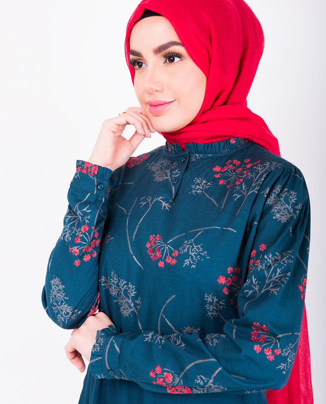 Navy Floral Frill Abaya