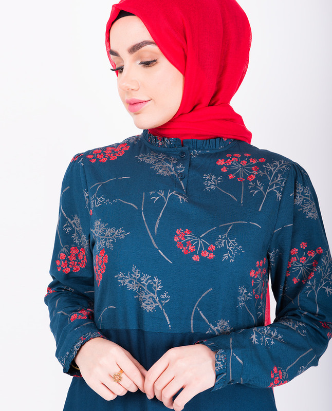 Navy Floral Frill Abaya