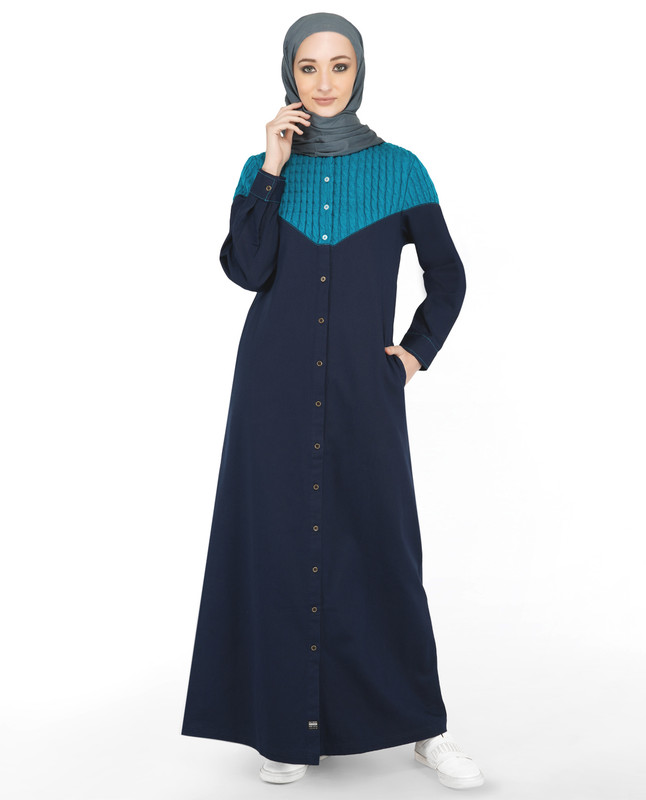 Navy & Blue Cable Knit Full Front Open Jilbab