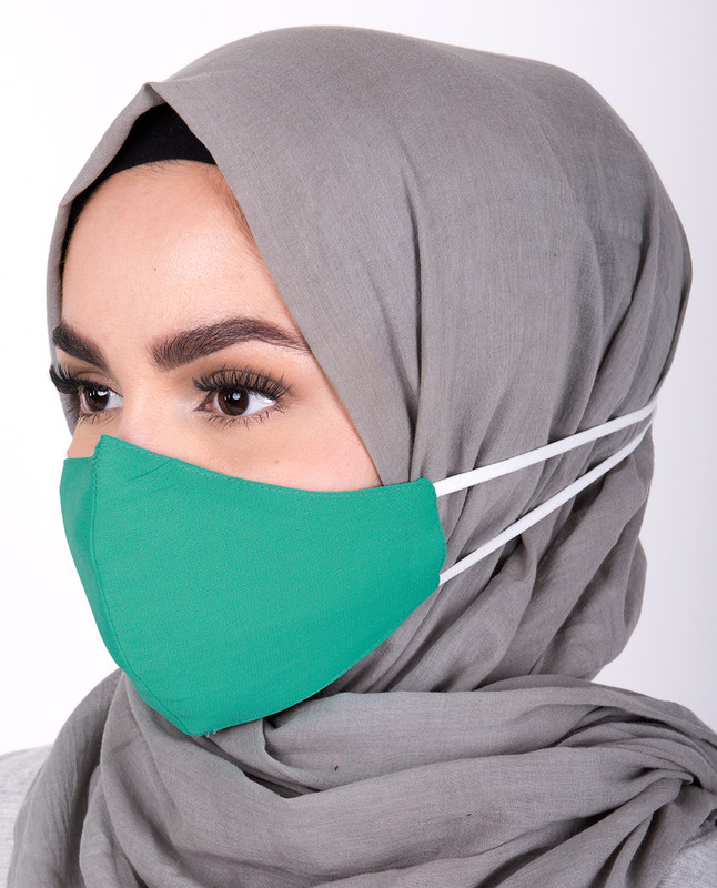 Aqua Green Hijab Friendly Button Fabric Mask