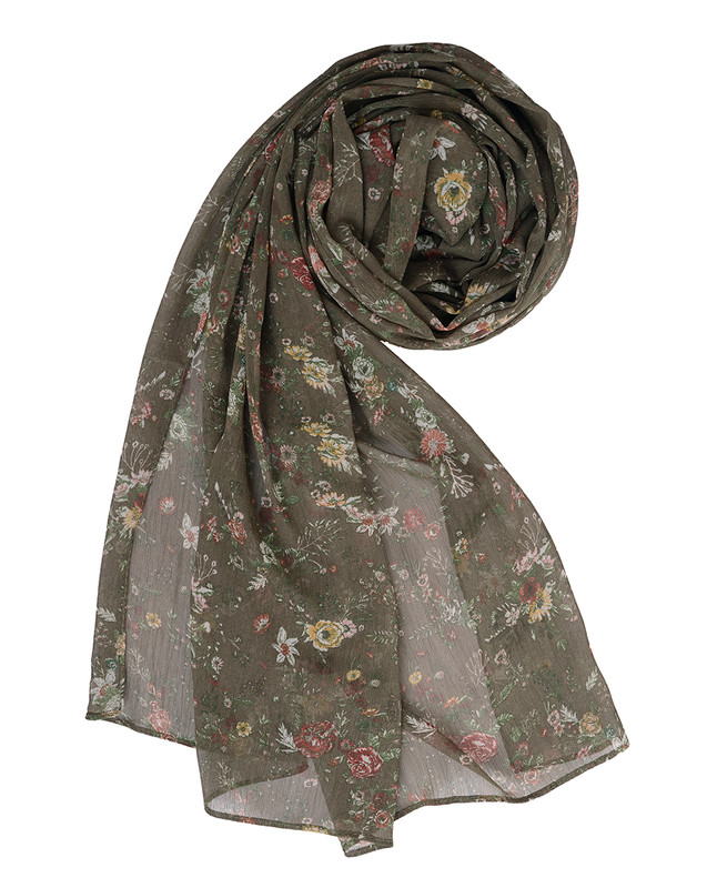 Piquant Green Floral Chiffon Scarf