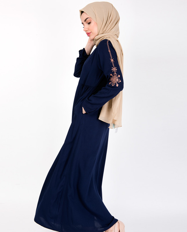 Navy Abaya with Bronze Embroidery