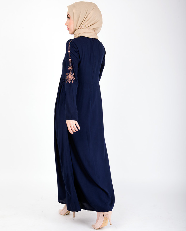 Navy Abaya with Bronze Embroidery