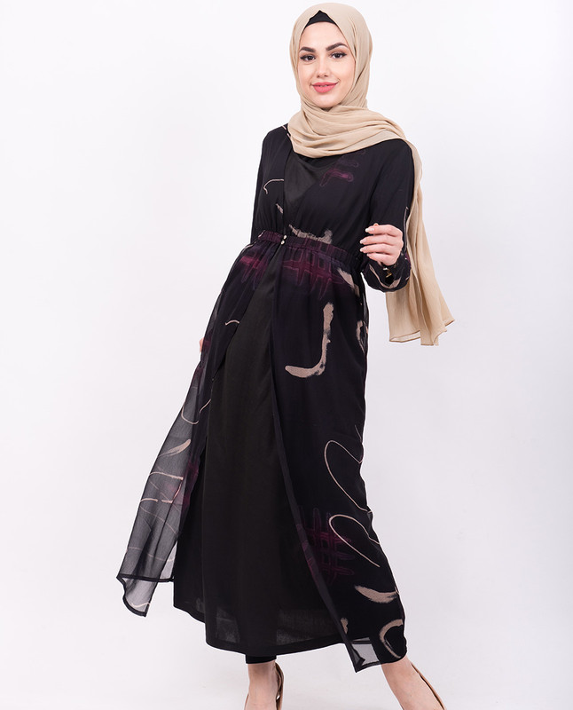 Black Abstract Print Sheer Outerwear