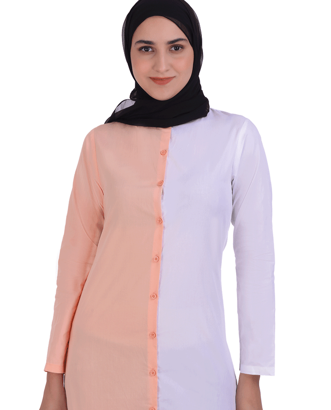 White & Pink Colour Block Shirt Dress