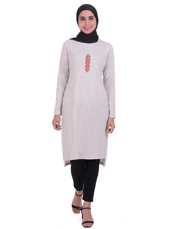 Grey With Red Print Jersey T-Shirt Dress