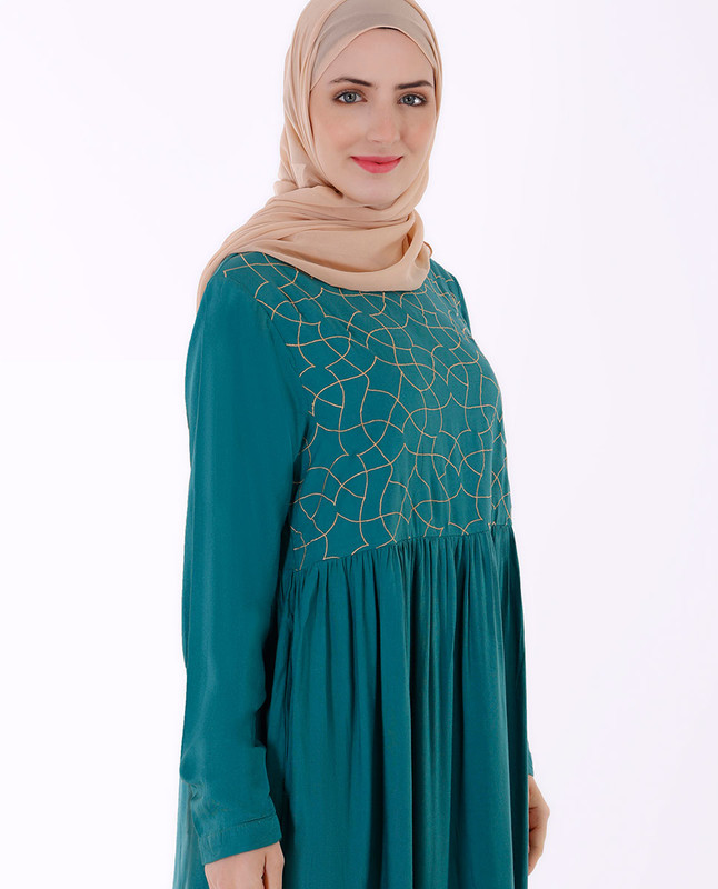 Green With Gold Embroidery Abaya