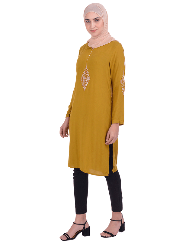 Mustard With Diamond Embroidery Midi