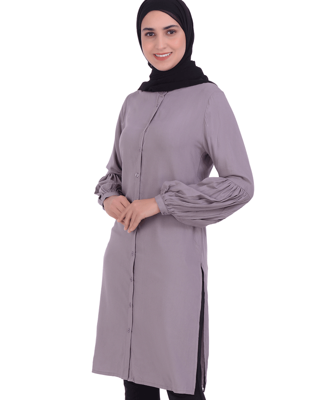 Grey With Back Embroidery Shirt Dress