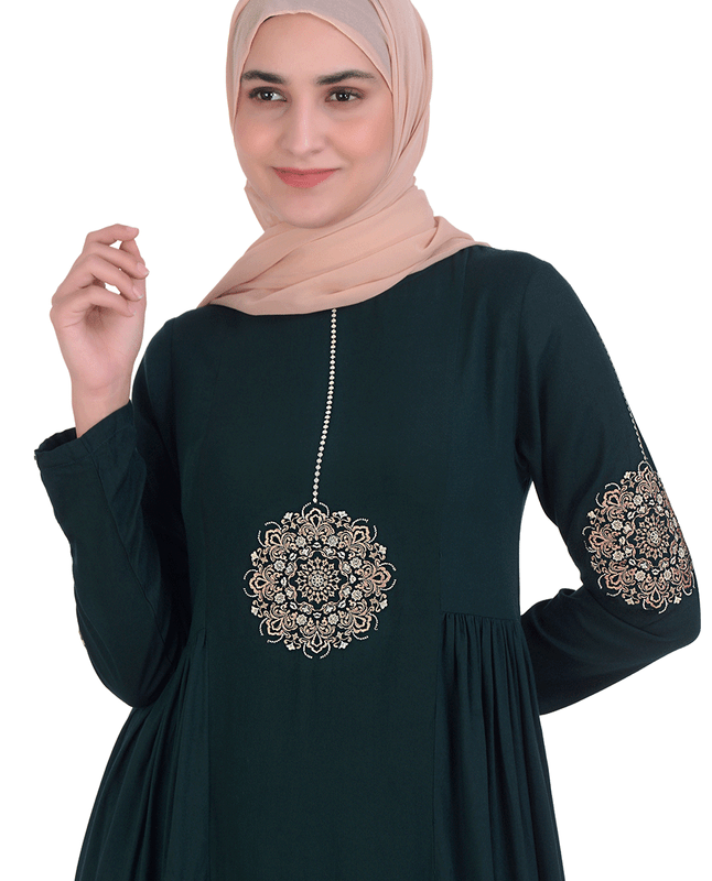 Forest Green With Gold Embroidery Abaya