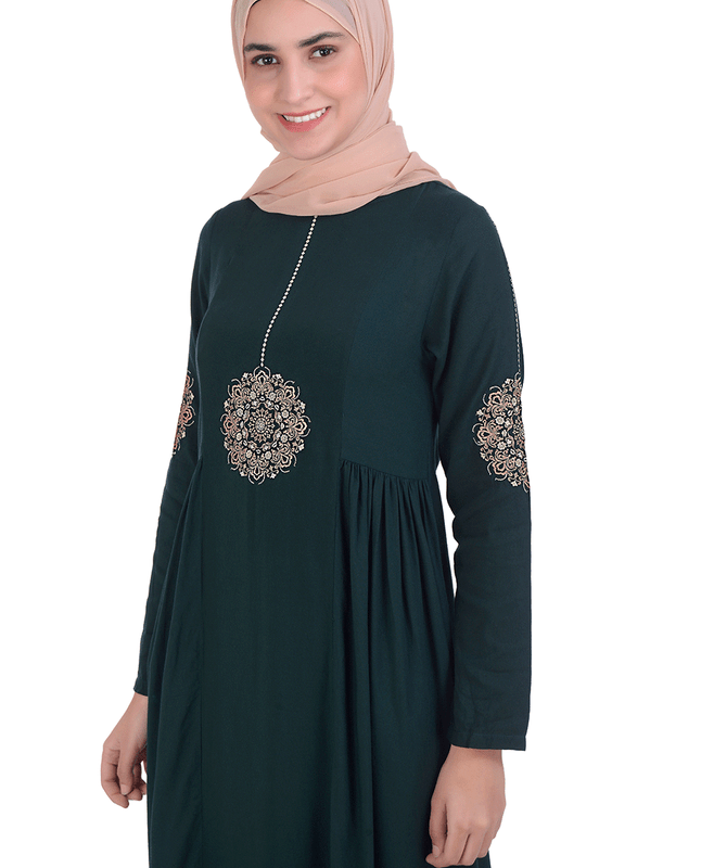 Forest Green With Gold Embroidery Abaya