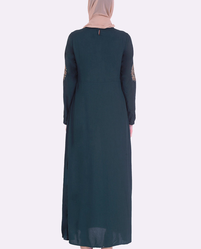 Forest Green With Gold Embroidery Abaya