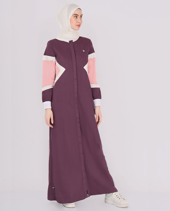 Purple Winter Contrast Full Front Open Jilbab