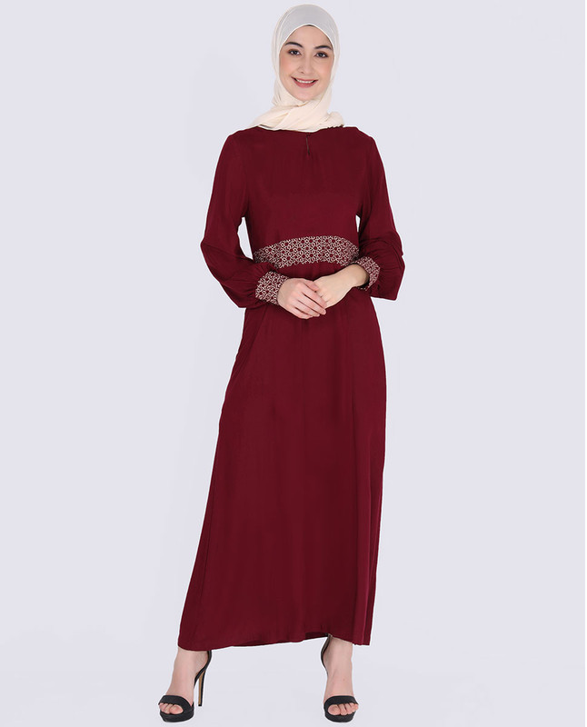 Ruby red embroidered abaya