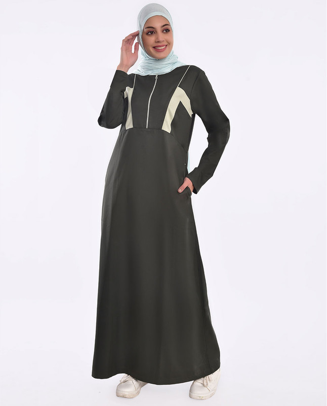 Military Green White Contrast Jilbab