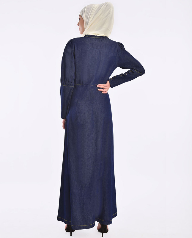 Fine Denim Frilled Neck Jilbab