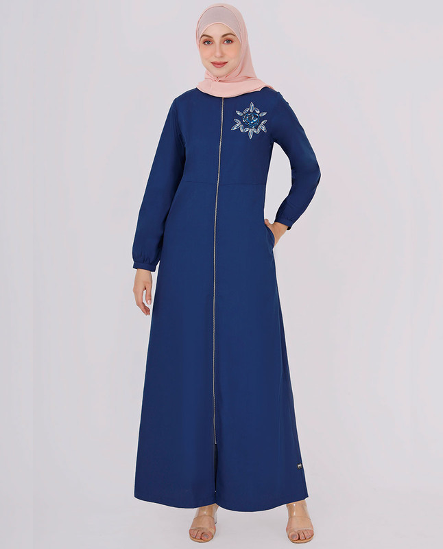 Navy Peony Embroidered Jilbab