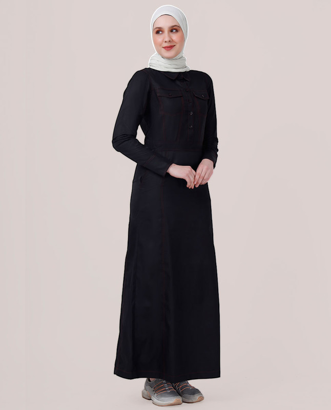 Rich Black Patch Pockets Jilbab