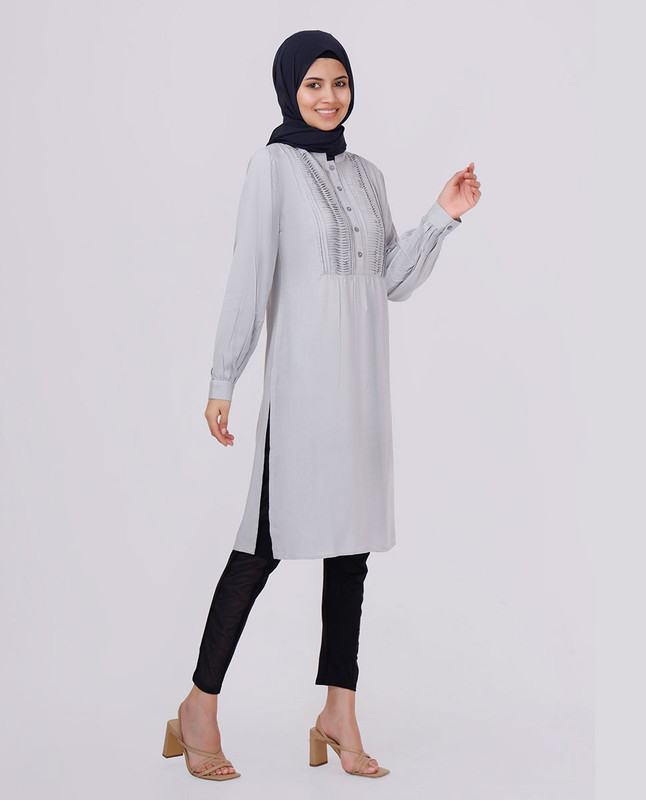 Dry Slate Pintuck Rayon Top