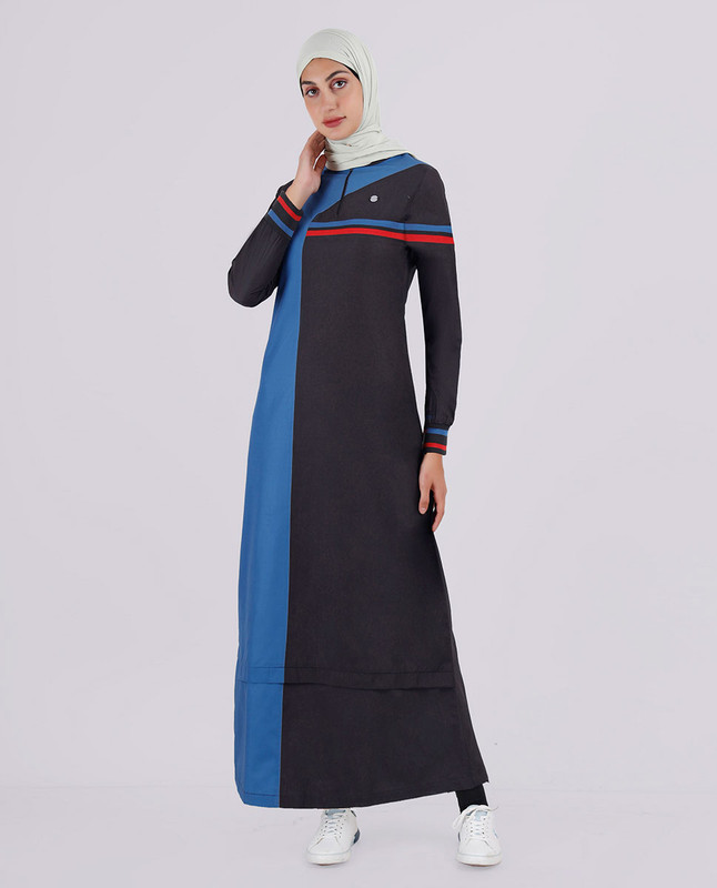 Black And Blue Active Round Collar Jilbab