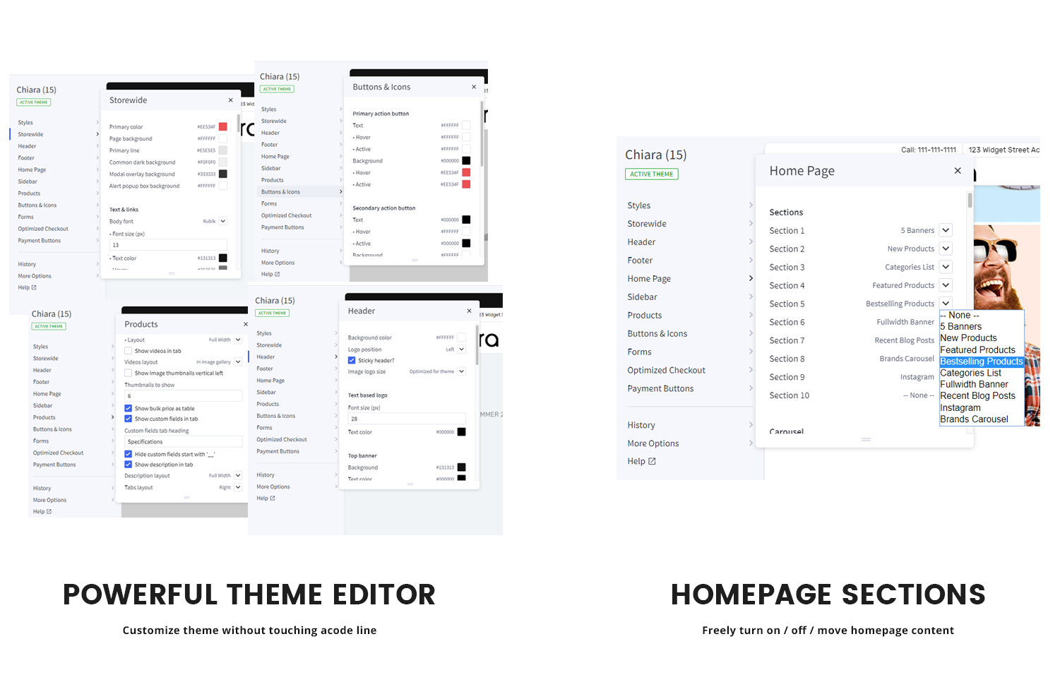 Powerful theme editor. Homepage sections.