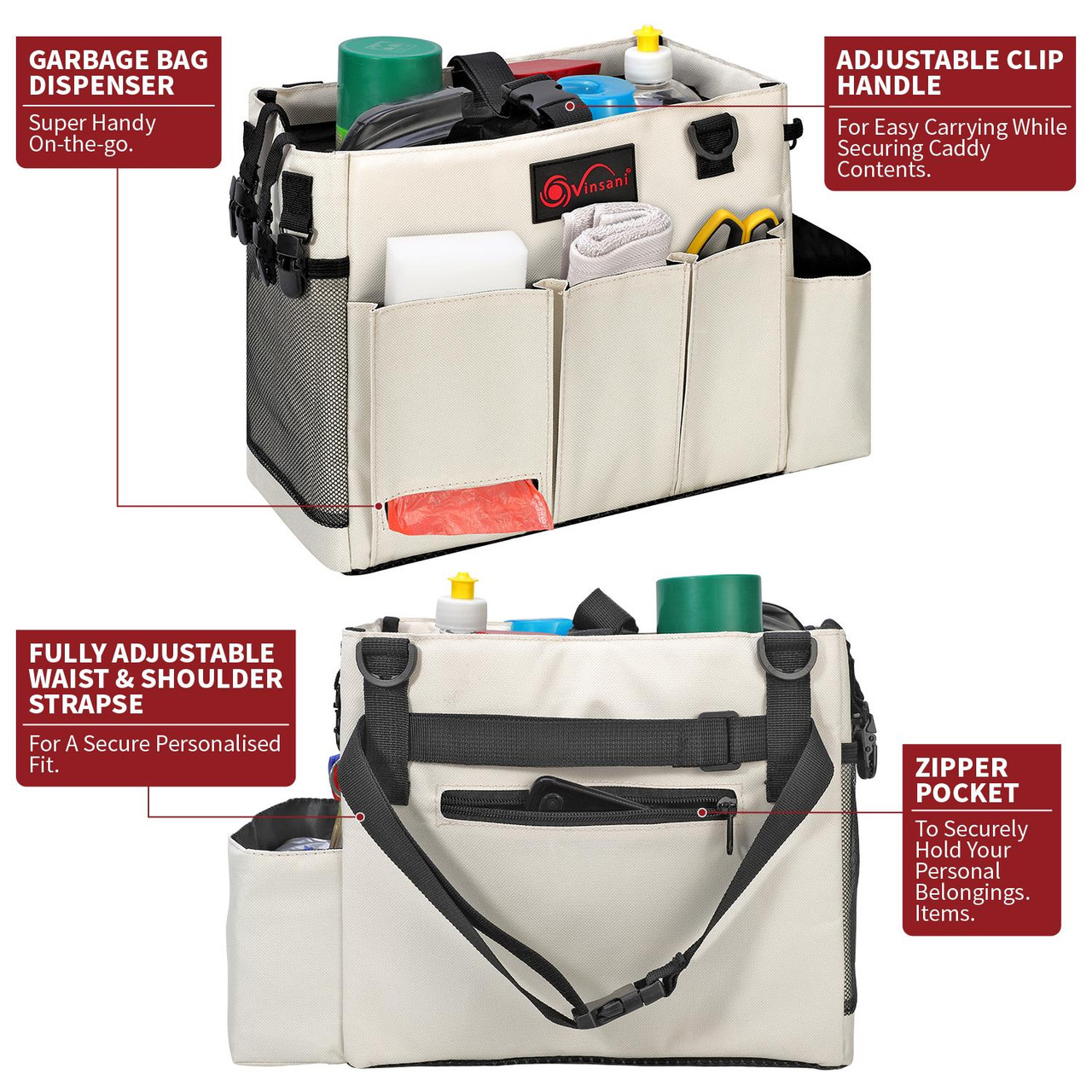 Cleaning Caddy Multifunctional Storage Organiser Bag Medium Dark Grey -  Rictons