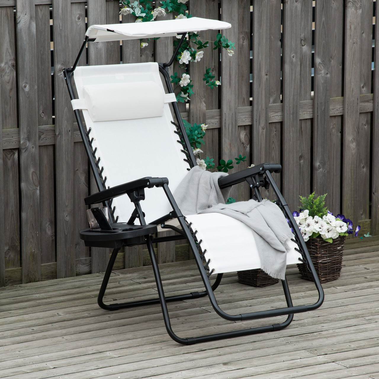 Steel Frame Zero Gravity Outdoor Garden Deck Chair with Canopy - Rictons