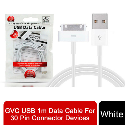 GVC USB 1m Data Cable For 30 Pin Connector Devices - White