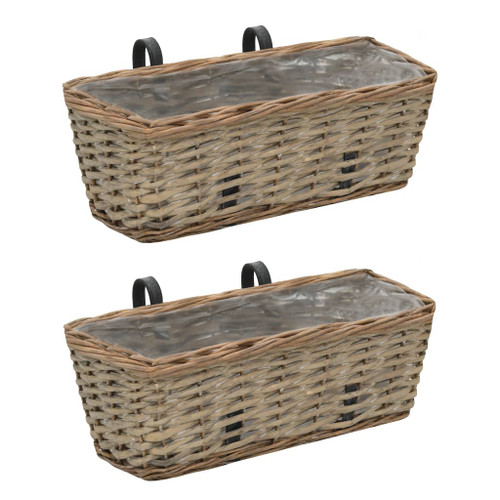 2x Balcony Planters Wicker with PE Lining Raised Flower Bed 15.7"/23.6"