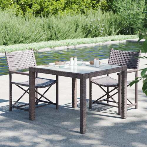 Garden Table 90x90x75 cm Tempered Glass and Poly Rattan