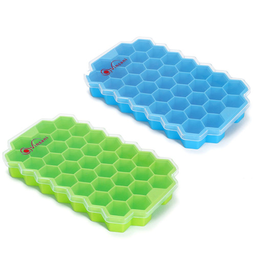 2 Pack Ice Cube Hexagon Silicone Tray with Clear Removable Lids