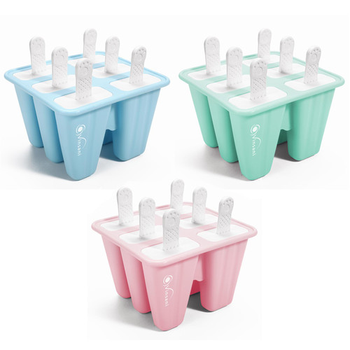 6 Cavity Silicone Ice Lolly Popsicle Mould Reusable Ice Cream Mould